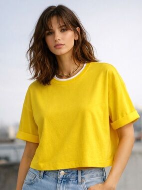 Rag & Bone Alexa Baby Tee Lemon Yellow Size Small Boxy Oversized Cotton